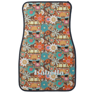 RETRO 60s 70s Hippy Van Feeling Groovy Floral Name Car Floor Mat