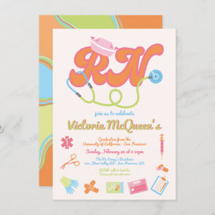 Retro 60's 70's Nurse Graduation Invitation