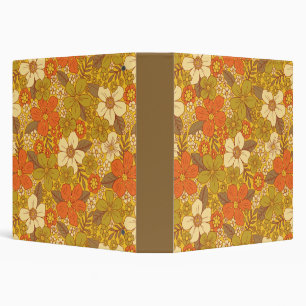 Retro 60s/70s Orange & Olive Green Floral 3 Ring Binder