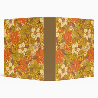 Retro 60s/70s Orange & Olive Green Floral 3 Ring Binder