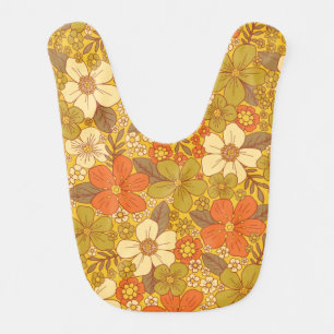 Retro 60s/70s Orange & Olive Green Floral Baby Bib