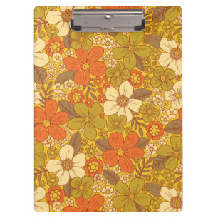 Retro 60s/70s Orange & Olive Green Floral Clipboard