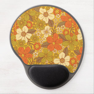 Retro 60s/70s Orange & Olive Green Floral Gel Mouse Pad