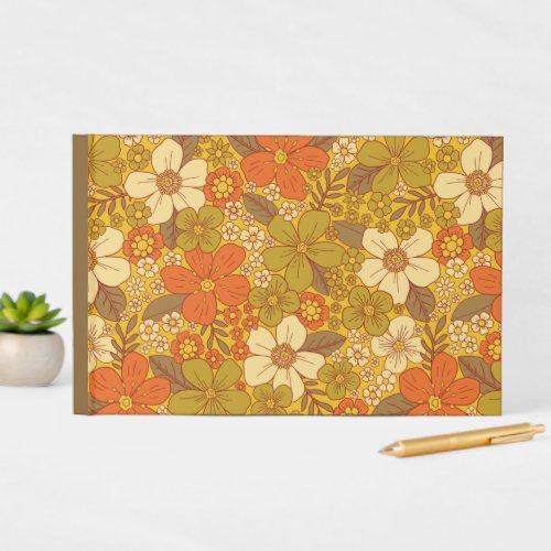 Retro 60s70s Orange  Olive Green Floral Guest Book