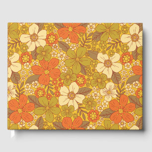 Retro 60s/70s Orange & Olive Green Floral Guest Book