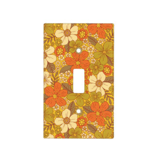 Retro 60s/70s Orange & Olive Green Floral Light Switch Cover