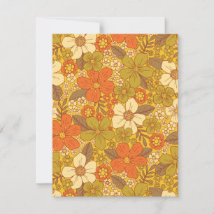 Retro 60s/70s Orange & Olive Green Floral Note Card