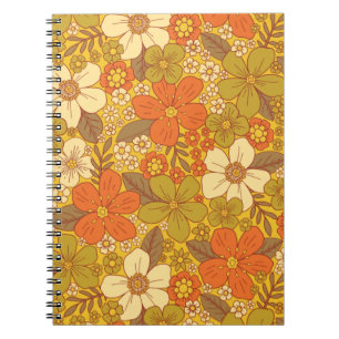 Retro 60s/70s Orange & Olive Green Floral Notebook