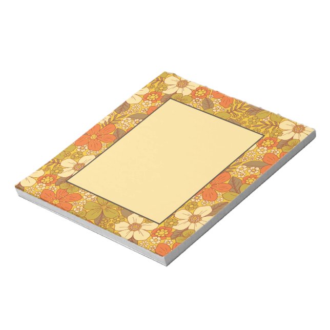 Retro 60s/70s Orange & Olive Green Floral Notepad (Rotated)