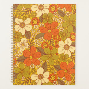 Retro 60s/70s Orange & Olive Green Floral Planner