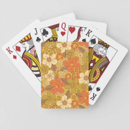 Retro 60s70s Orange  Olive Green Floral Playing Cards