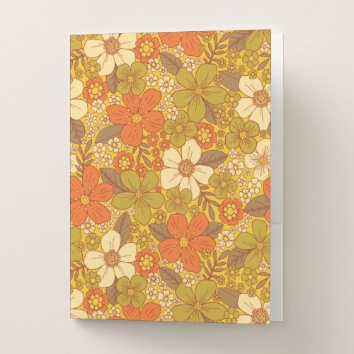 Retro 60s70s Orange  Olive Green Floral Pocket Folder