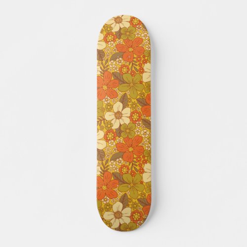 Retro 60s70s Orange  Olive Green Floral Skateboard