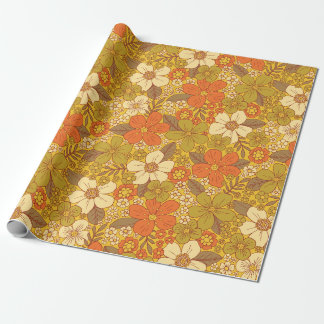 Retro 60s/70s Orange & Olive Green Floral Wrapping Paper