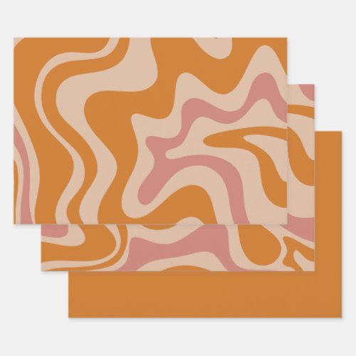 Retro 60s 70s Psychedelic Swirls Orange Pink Wrapping Paper Sheets