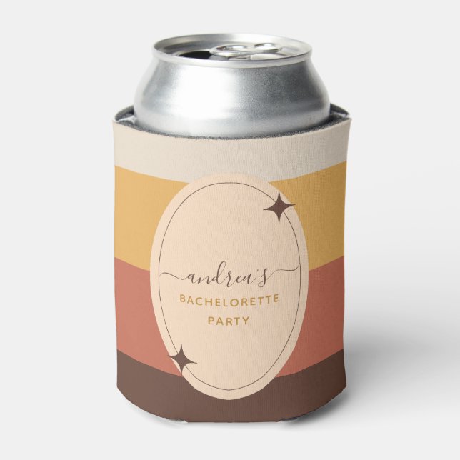 Retro 60s 70s Striped Bachelorette Party Groovy Can Cooler (Can Front)