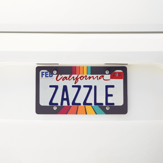 retro 60s 70s stripes modern clean stripes license plate frame (On Car)