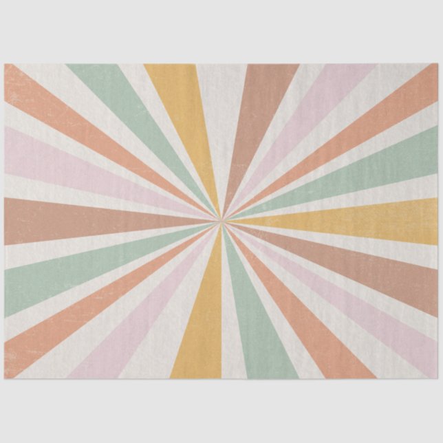 Retro 60s 70s Sunburst Striped Pink Mint Gold Tissue Paper (Front)
