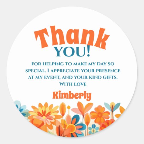 Retro 60s 70s Vibe Flower Power Thank You Classic Round Sticker