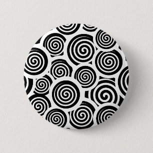 Retro 60's Black and White Spirals Hypnotic Swirls Button