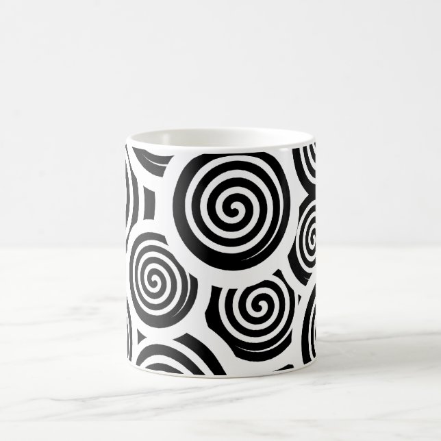 Retro 60's Black and White Spirals Hypnotic Swirls Coffee Mug (Center)