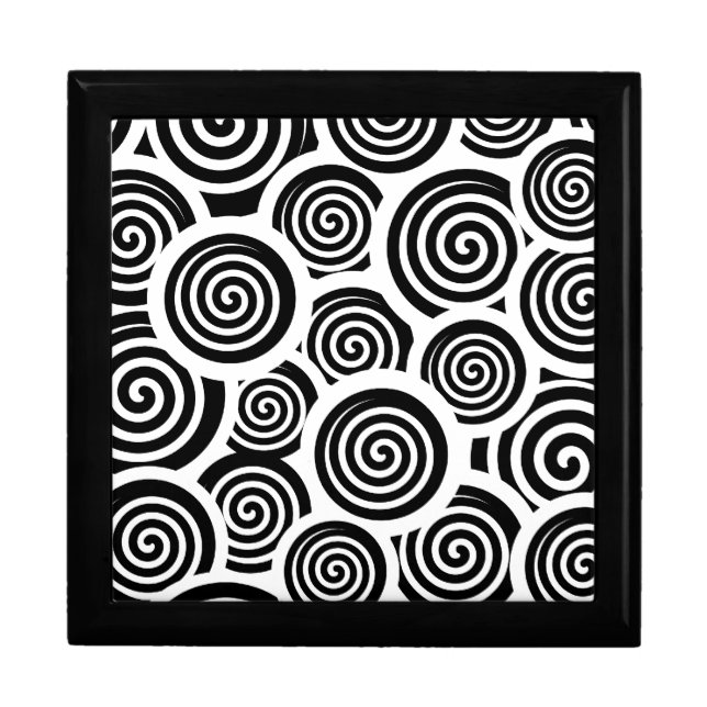 Retro 60's Black and White Spirals Hypnotic Swirls Gift Box (Front)