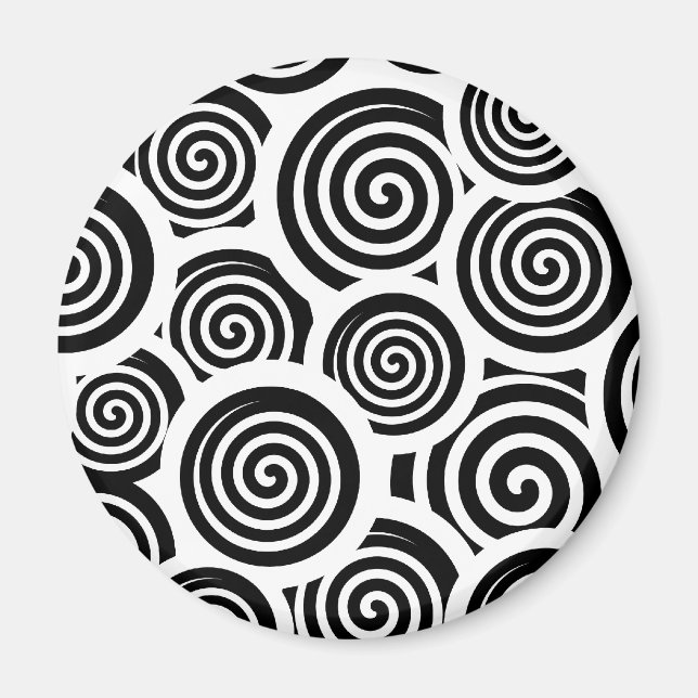 Retro 60's Black and White Spirals Hypnotic Swirls Magnet (Front)