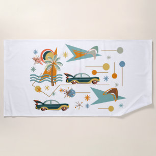 Retro 60s Car Trip to the Beach Towel