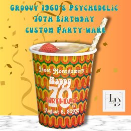 Retro 60's Cheers to 70 Years Personalized Paper Cups
