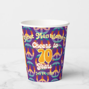 Retro 60's Cheers to 70 Years Personalized Paper Cups