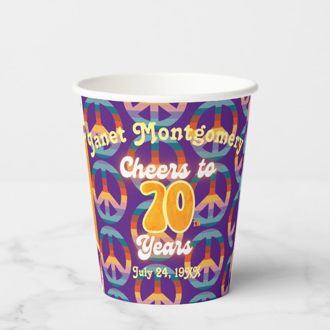 Retro 60's Cheers to 70 Years Personalized  Paper Cups (Back)