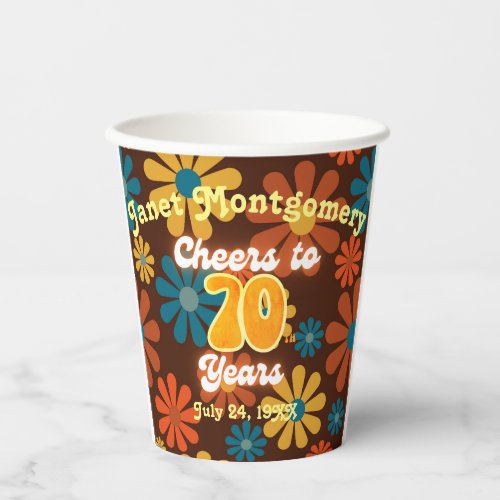 Retro 60s Cheers to 70 Years Personalized Paper Cups