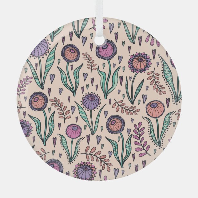 Retro 60s Floral: Home Decor Pattern Glass Ornament (Front)