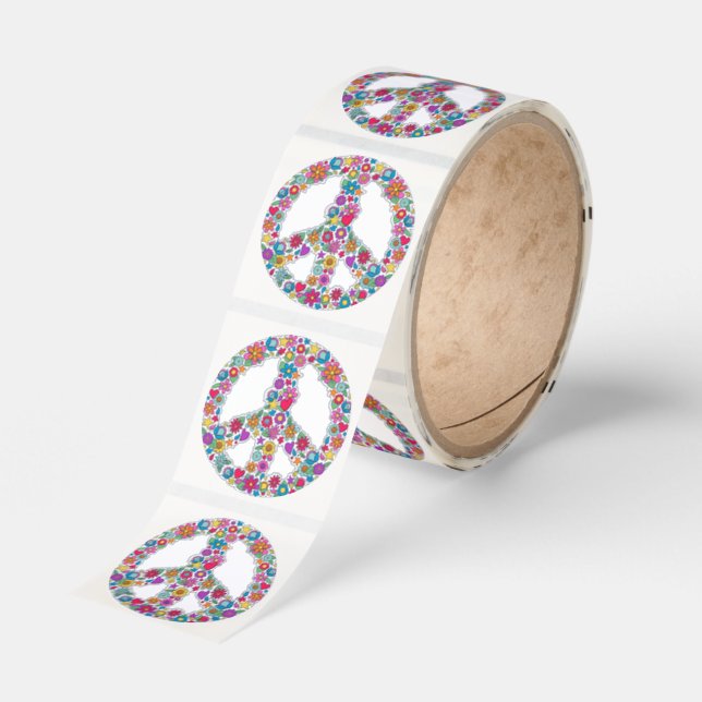 Retro 60's Floral Peace Sign  Classic Round Sticker (Roll)