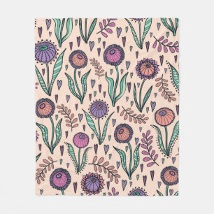 Retro 60s floral. Vintage hand drawn illustration Fleece Blanket