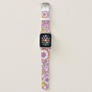 Retro 60s floral. Vintage illustration pattern. Apple Watch Band