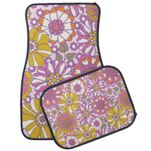 Retro 60s floral. Vintage illustration pattern. Car Floor Mat