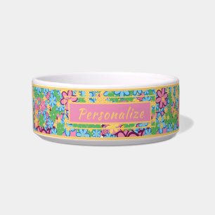 Retro 60s Flower Pattern Fun & Colorful Dog Cat Bowl