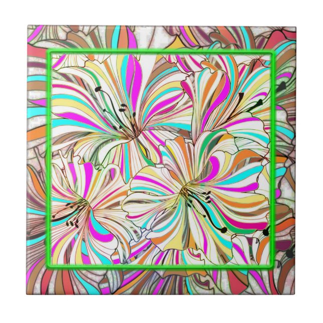Retro 60s Flower Power Ceramic Tile (Front)