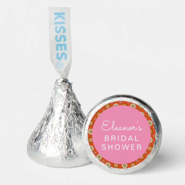 Retro 60s Flowers Orange Pink Bridal Shower Custom Hershey®'s Kisses® (Front)