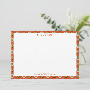 Retro 60s Flowers Orange Pink Bridal Shower Custom Thank You Card