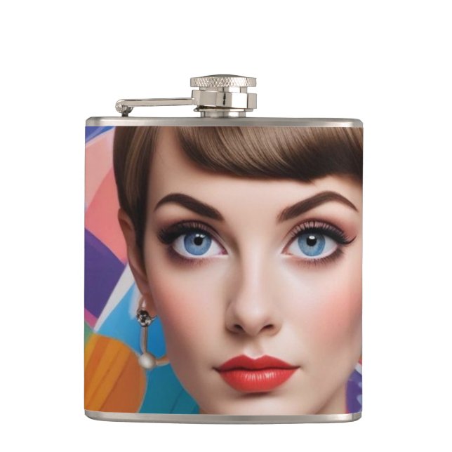 Retro 60s Girl Vinyl Wrapped Flask (Front)