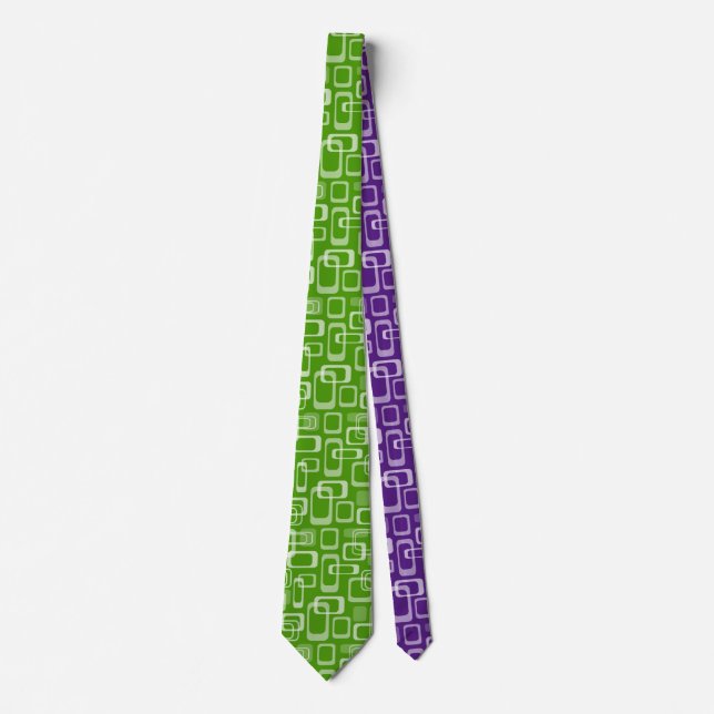 Retro 60's green and purple squares pattern custom neck tie (Front)