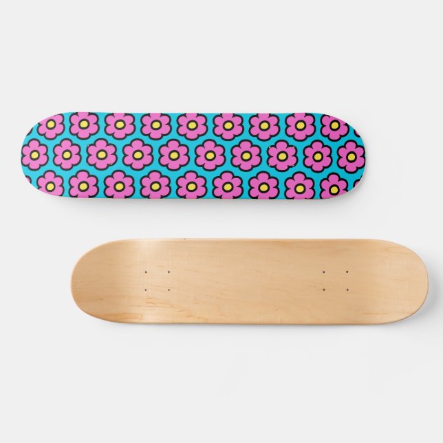 Retro 60s Groovy Flower Pattern Flowers Skateboard (Horz)