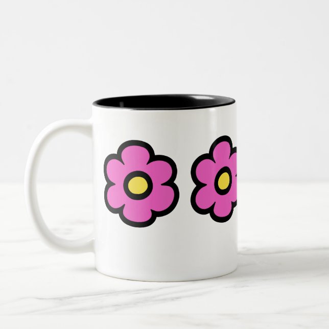 Retro 60s Groovy Flower Pattern Flowers Two-Tone Coffee Mug (Left)