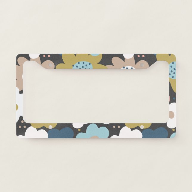Retro 60s Groovy Funky Floral Flower Pattern License Plate Frame (Front)