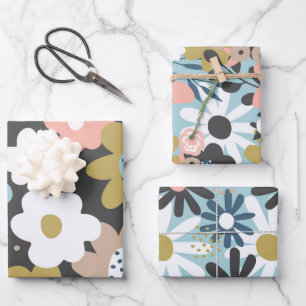 Retro 60s Groovy Funky Floral Flower Pattern Wrapping Paper Sheets