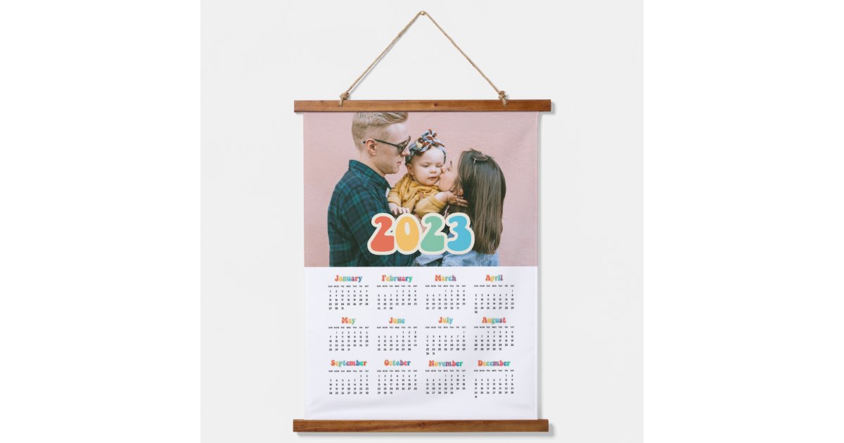 Retro 60s Hippie 2023 photo calendar Hanging Tapestry | Zazzle