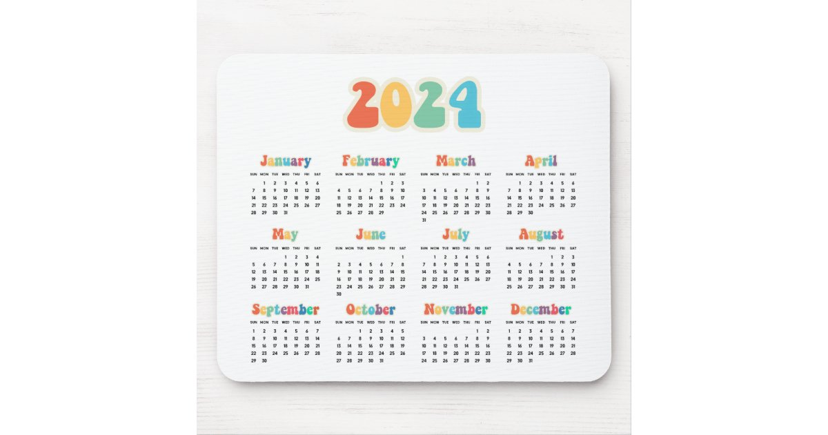Retro 60s Hippie 2024 calendar Mouse Pad Zazzle