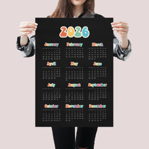 Retro 60s Hippie 2026 Black calendar Poster